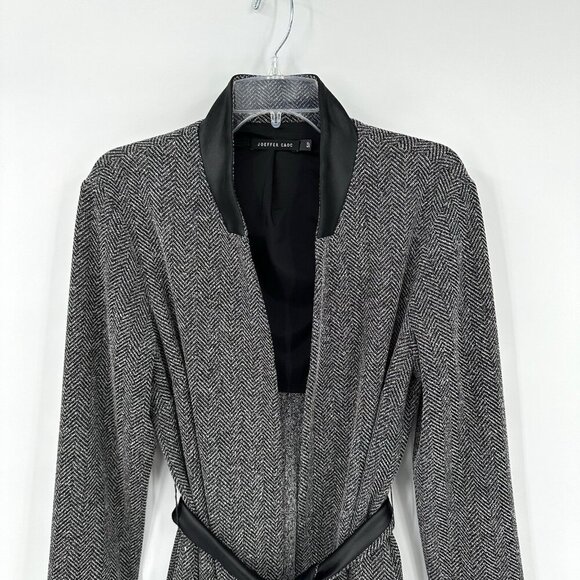 JOEFFER CAOK jacket blazer belted pockets herringbone black knit stretch S - Picture 2 of 6